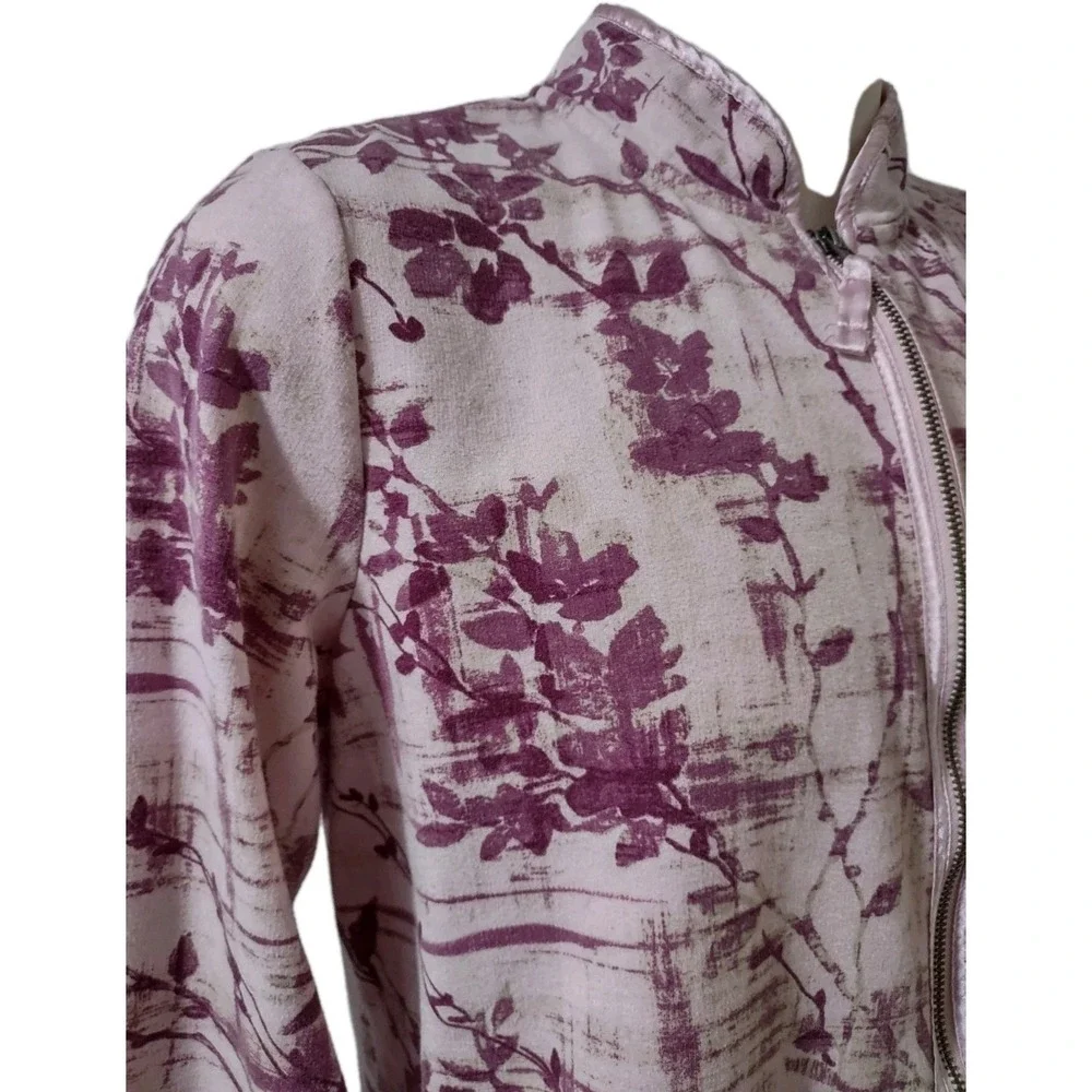 Sag Harbor‎ Floral Sweat Jacket Women's Size X- Large Long Sleeve  Full Zip Pink